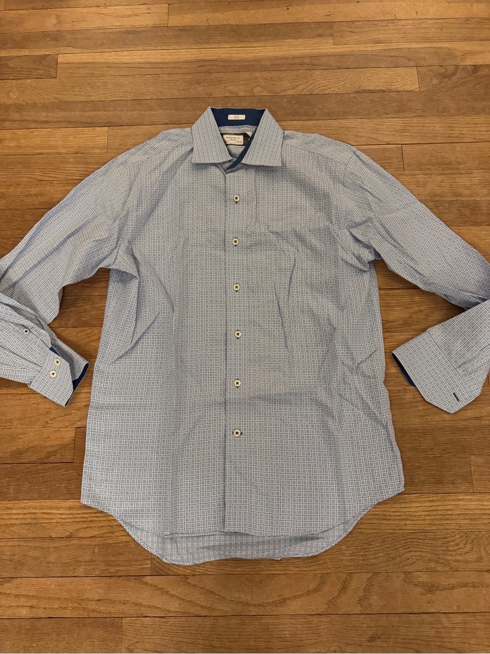 Lorenzo Men's Blue Plaid Trim Fit Non-Iron Dress Shirt - Size 15.5 32-33
 b10